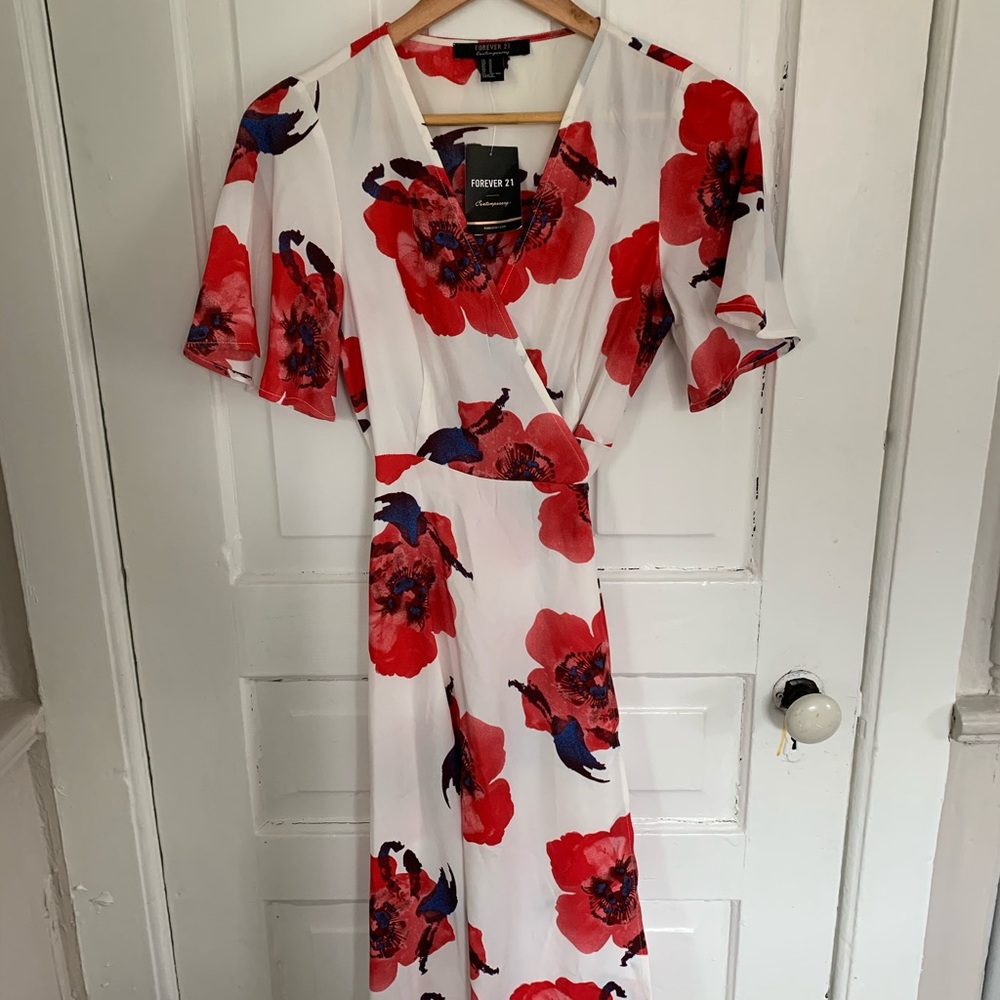 F21 Floral Wrap Midi Dress